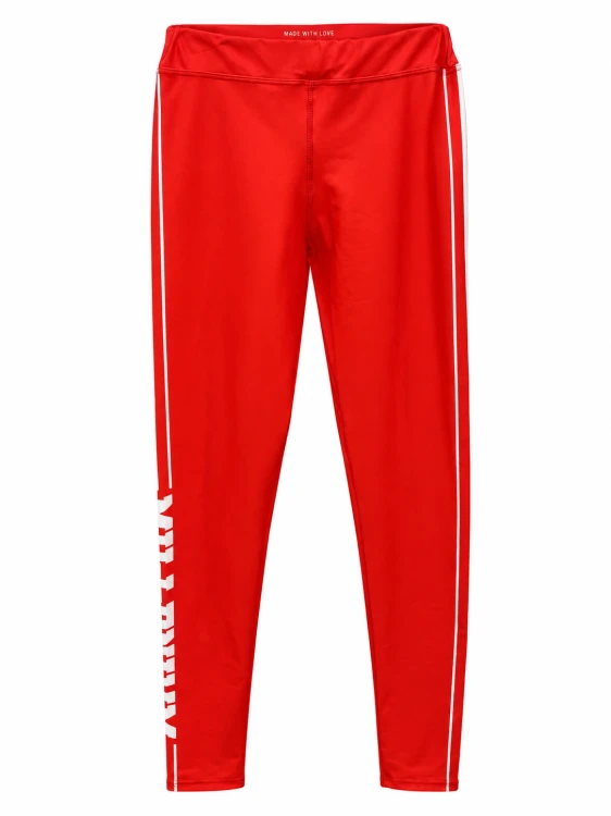 Czerwone legginsy sportowe z białymi pasami.png